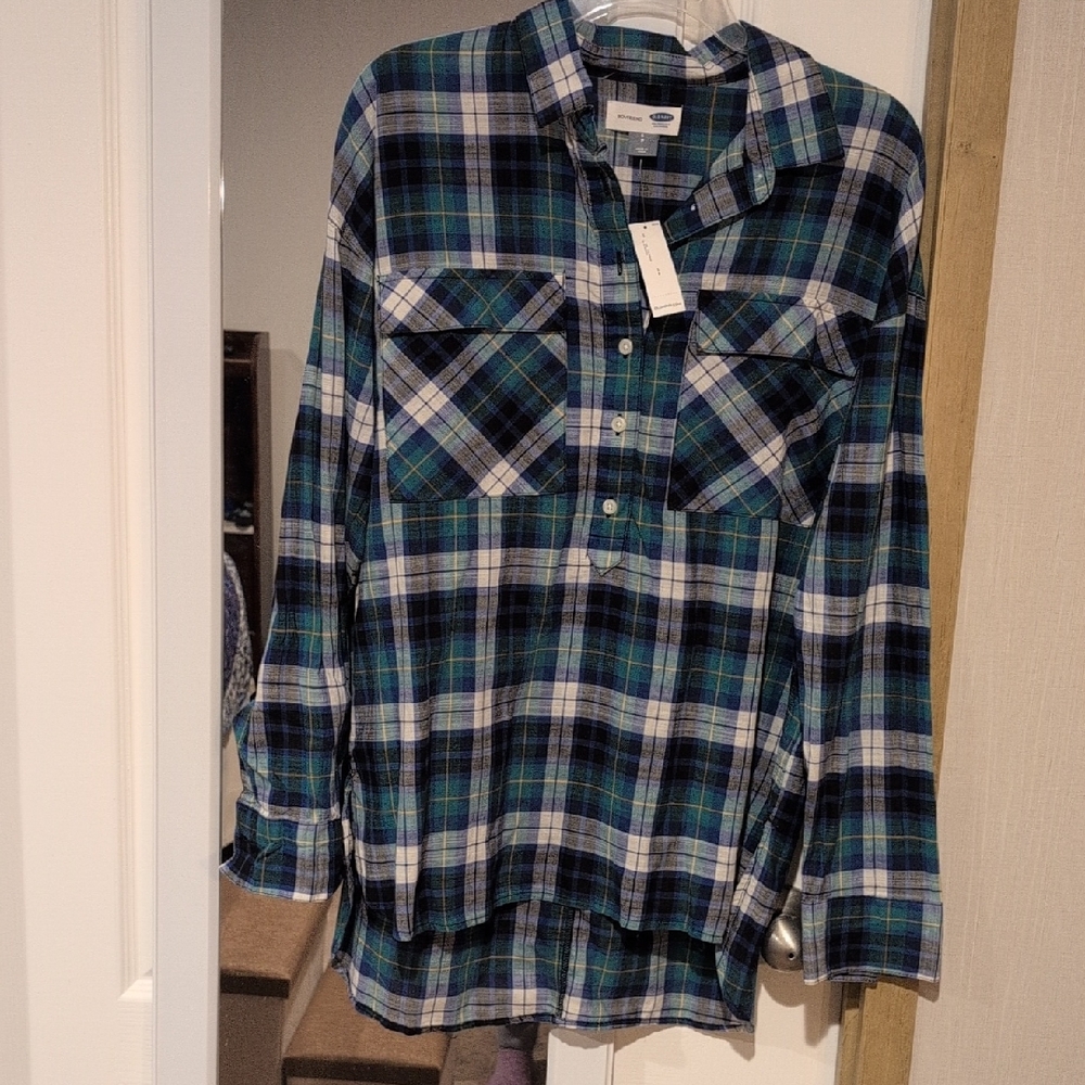 Old Navy Blue and Green Checkered Shirt Small Petite
